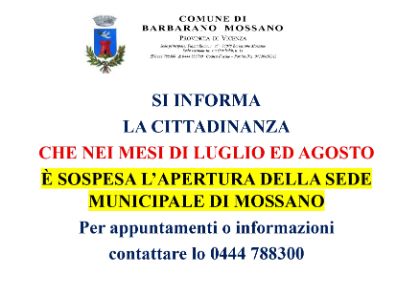 Chiusura uffici sede municipale di Mossano