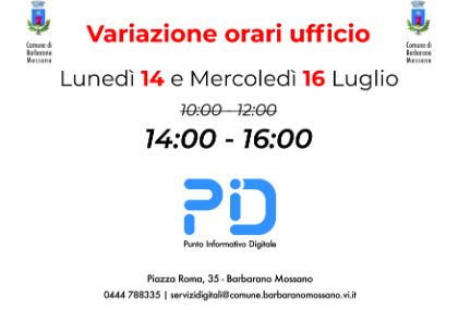 Variazione orari ufficio PID Variazione orari ufficio PID