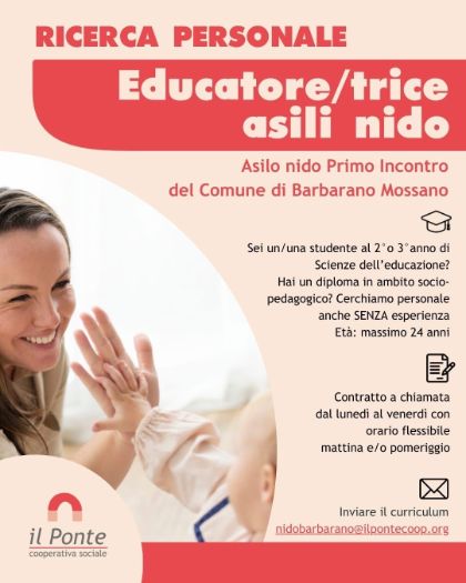 📢 RICERCA PERSONALE – Educatore/trice asili nido